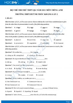 Bộ 5 đề thi thử THPT QG năm 2021 môn Tiếng Anh Trường THPT Huỳnh Thúc Kháng Lần 2