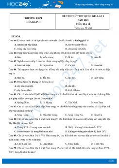 Bộ 4 Đề thi thử THPT QG môn Địa Lí năm 2021 Trường THPT Hồng Lĩnh lần 3