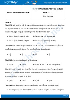 Bộ 5 đề thi thử THPT QG năm 2021 môn Vật Lý có đáp án Trường THPT Huỳnh Thúc Kháng