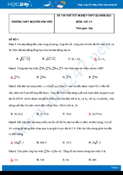 Bộ 5 đề thi thử THPT QG năm 2021 môn Vật Lý có đáp án Trường THPT Nguyễn Văn Trỗi