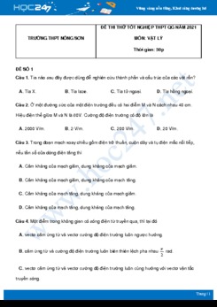 Bộ 5 đề thi thử THPT QG năm 2021 môn Vật Lý có đáp án Trường THPT Nông Sơn