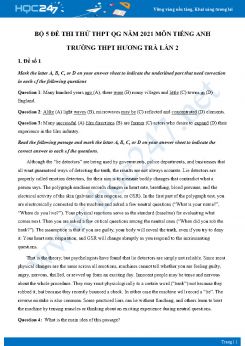 Bộ 5 đề thi thử THPT QG năm 2021 môn Tiếng Anh Trường THPT Hương Trà Lần 2