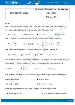 Bộ 5 đề thi thử THPT QG năm 2021 môn Vật Lý có đáp án Trường THPT Đông Hà