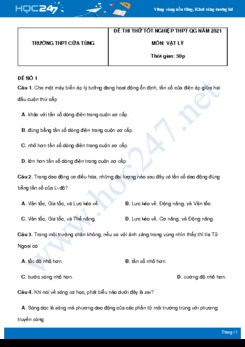 Bộ 5 đề thi thử THPT QG năm 2021 môn Vật Lý có đáp án Trường THPT Cửa Tùng