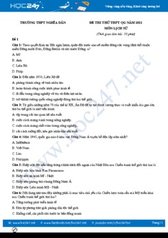 Bộ 5 đề thi thử THPT QG năm 2021 môn Lịch Sử có đáp án Trường THPT Nghĩa Dân