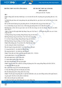 Bộ 5 đề thi thử THPT QG năm 2021 môn Lịch Sử có đáp án Trường THPT Nguyễn Công Hoan