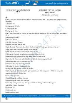 Bộ 5 đề thi thử THPT QG năm 2021 môn Lịch Sử có đáp án Trường THPT Nguyễn Thị Minh Khai