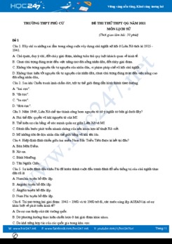 Bộ 5 đề thi thử THPT QG năm 2021 môn Lịch Sử có đáp án Trường THPT Phù Cừ