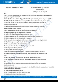Bộ 5 đề thi thử THPT QG năm 2021 môn Lịch Sử có đáp án Trường THPT Phùng Hưng