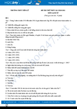 Bộ 5 đề thi thử THPT QG năm 2021 môn Lịch Sử có đáp án Trường THPT Tiên Lữ