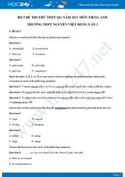 Bộ 5 đề thi thử THPT QG năm 2021 môn Tiếng Anh Trường THPT Nguyễn Việt Hồng Lần 2