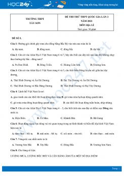 Bộ 5 Đề thi thử THPT QG môn Địa Lí năm 2021 Trường THPT Tây Sơn lần 3