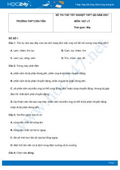 Bộ 5 đề thi thử THPT QG năm 2021 môn Vật Lý có đáp án Trường THPT Cồn Tiên