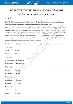 Bộ 5 đề thi thử THPT QG năm 2021 môn Tiếng Anh Trường THPT Lạc Long Quân Lần 2