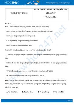 Bộ 5 đề thi thử THPT QG năm 2021 môn Vật Lý có đáp án Trường THPT Cam Lộ
