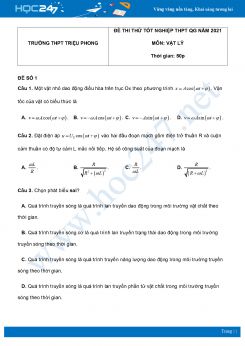 Bộ 5 đề thi thử THPT QG năm 2021 môn Vật Lý có đáp án Trường THPT Triệu Phong