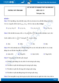 Bộ 5 đề thi thử THPT QG năm 2021 môn Vật Lý có đáp án Trường THPT Vĩnh Định