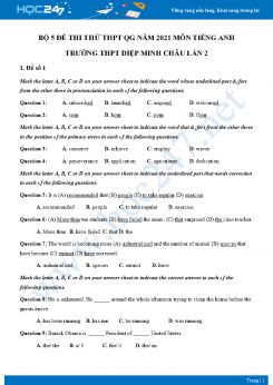 Bộ 5 đề thi thử THPT QG năm 2021 môn Tiếng Anh Trường THPT Diệp Minh Châu Lần 2
