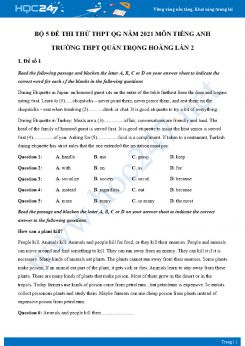Bộ 5 đề thi thử THPT QG năm 2021 môn Tiếng Anh Trường THPT Quản Trọng Hoàng Lần 2