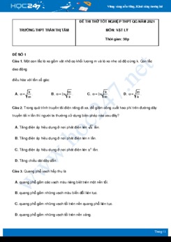 Bộ 5 đề thi thử THPT QG năm 2021 môn Vật Lý có đáp án Trường THPT Trần Thị Tâm