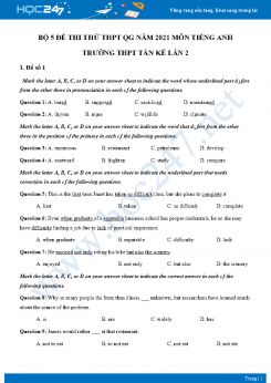 Bộ 5 đề thi thử THPT QG năm 2021 môn Tiếng Anh Trường THPT Tán Kế Lần 2