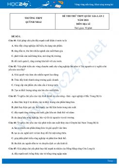 Bộ 4 Đề thi thử THPT QG môn Địa Lí năm 2021 Trường THPT Quỳnh Nhai lần 2