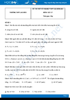Bộ 5 đề thi thử THPT QG năm 2021 môn Vật Lý có đáp án Trường THPT Lao Bảo
