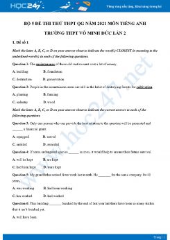 Bộ 5 đề thi thử THPT QG năm 2021 môn Tiếng Anh Trường THPT Võ Minh Đức Lần 2