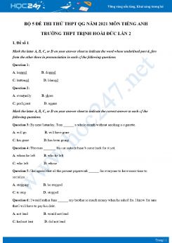 Bộ 5 đề thi thử THPT QG năm 2021 môn Tiếng Anh Trường THPT Trịnh Hoài Đức Lần 2