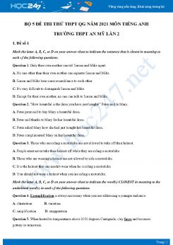 Bộ 5 đề thi thử THPT QG năm 2021 môn Tiếng Anh Trường THPT An Mỹ Lần 2
