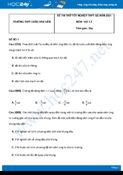 Bộ 5 đề thi thử THPT QG năm 2021 môn Vật Lý có đáp án Trường THPT Châu Văn Liêm