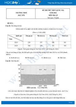 Bộ 5 Đề thi thử THPT QG môn Địa Lí năm 2021 Trường THPT Bắc Yên