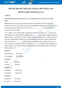 Bộ 5 đề thi thử THPT QG năm 2021 môn Tiếng Anh Trường THPT Thái Hòa Lần 2