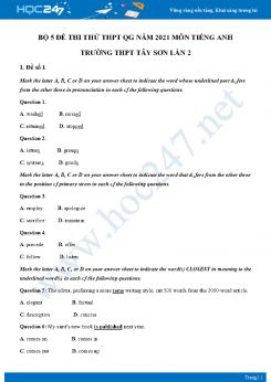 Bộ 5 đề thi thử THPT QG năm 2021 môn Tiếng Anh Trường THPT Tây Sơn Lần 2