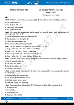 Bộ 5 đề thi thử THPT QG năm 2021 môn Lịch Sử có đáp án Trường THPT Cát Tiên