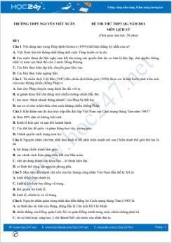Bộ 5 đề thi thử THPT QG năm 2021 môn Lịch Sử có đáp án Trường THPT Nguyễn Viết Xuân