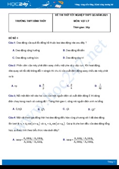 Bộ 5 đề thi thử THPT QG năm 2021 môn Vật Lý có đáp án Trường THPT Bình Thủy