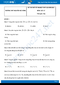 Bộ 5 đề thi thử THPT QG năm 2021 môn Vật Lý có đáp án Trường THPT Nguyễn Việt Dũng