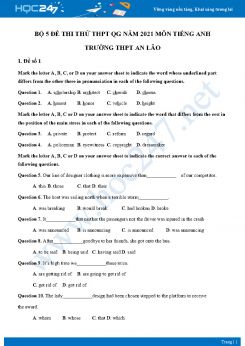 Bộ 5 đề thi thử THPT QG năm 2021 môn Tiếng Anh Trường THPT An Lão