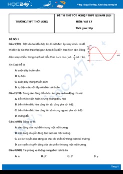 Bộ 5 đề thi thử THPT QG năm 2021 môn Vật Lý có đáp án Trường THPT Thới Long