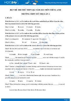 Bộ 5 đề thi thử THPT QG năm 2021 môn Tiếng Anh Trường THPT Mỹ Thọ Lần 2
