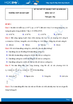 Bộ 5 đề thi thử THPT QG năm 2021 môn Vật Lý có đáp án Trường THPT Hà Huy Giáp