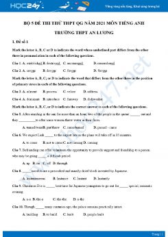 Bộ 5 đề thi thử THPT QG năm 2021 môn Tiếng Anh Trường THPT An Lương