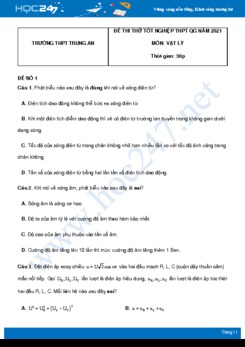 Bộ 5 đề thi thử THPT QG năm 2021 môn Vật Lý có đáp án Trường THPT Trung An
