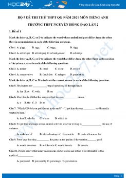 Bộ 5 đề thi thử THPT QG năm 2021 môn Tiếng Anh Trường THPT Nguyễn Hồng Đạo Lần 2