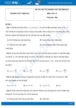 Bộ 5 đề thi thử THPT QG năm 2021 môn Vật Lý có đáp án Trường THPT Thạnh An