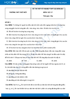 Bộ 5 đề thi thử THPT QG năm 2021 môn Vật Lý có đáp án Trường THPT Thốt Nốt