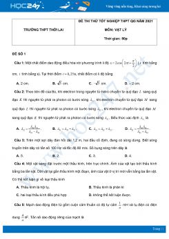Bộ 5 đề thi thử THPT QG năm 2021 môn Vật Lý có đáp án Trường THPT Thới Lai