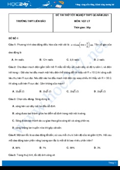 Bộ 5 đề thi thử THPT QG năm 2021 môn Vật Lý có đáp án Trường THPT Liên Bảo
