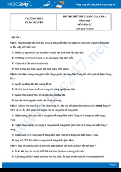 Bộ 4 Đề thi thử THPT QG môn Địa Lí năm 2021 Trường THPT Thảo Nguyên lần 2